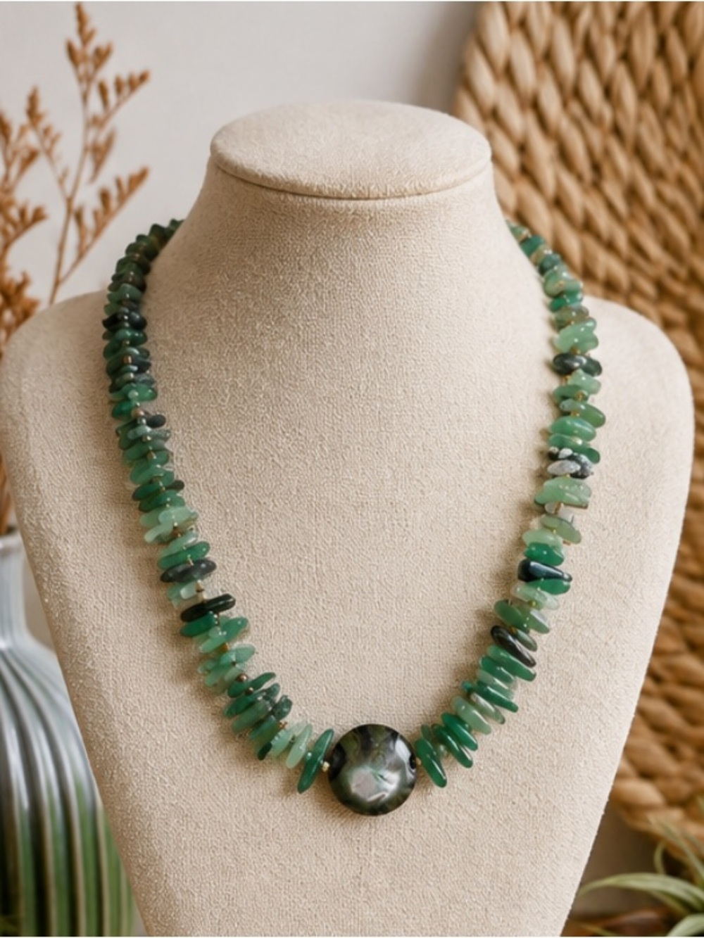 Natural Green Aventurine Gemstone Necklace Handmade